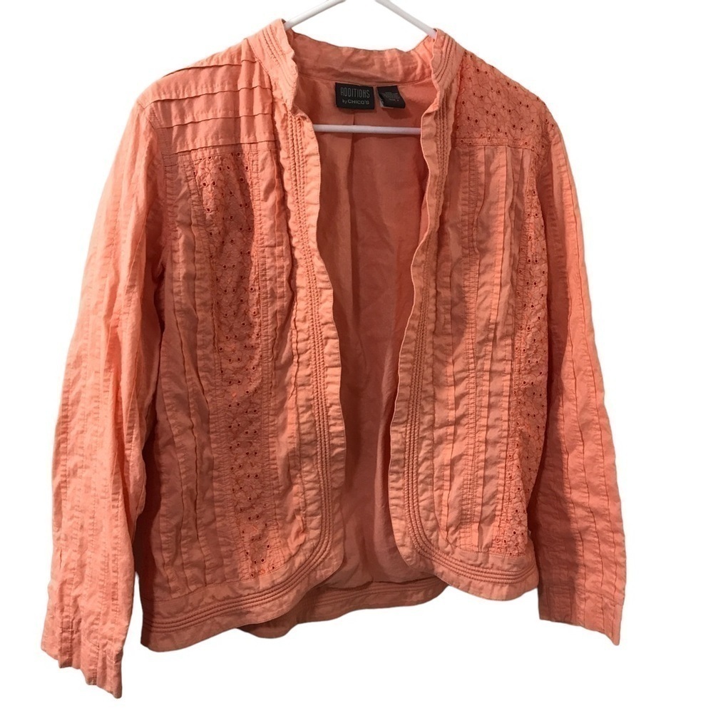 Additions by Chico’s orange eyelet open jacket